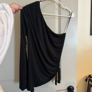 Forever 21 Black One-Shoulder Ruched Side-Tie Top